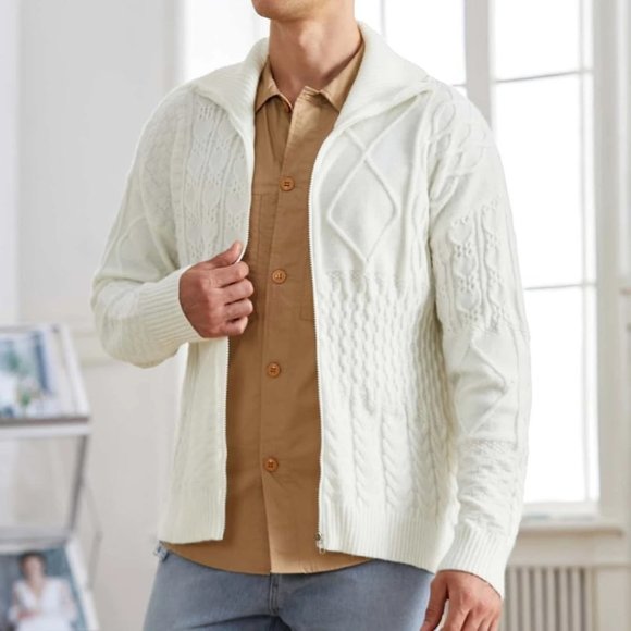 Casual Cable Knit Men's Cardigan w/Turtle Neck & D - Picture 5 of 6